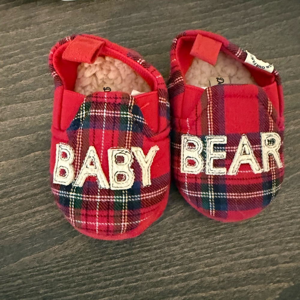 Dearfoams Red Plaid Baby Bear Shoes
